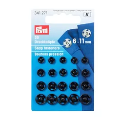 PRYM Пришивные кнопки латунь черные 6-11 мм 20 шт.