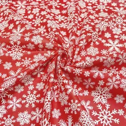 Бязь СНЕЖИНКИ НА КРАСНОМ ФОНЕ.