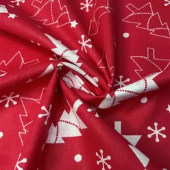 Поплин ЁЛОЧКИ НА КРАСНОМ ФОНЕ.