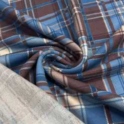 Футер 2-х нитка 100% хлопок с микроначёсом КЛЕТКА СИНИЙ/ШОКОЛАД. Качество пенье.